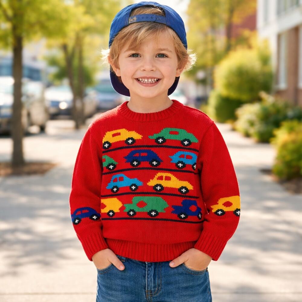 Molly Goggles Size 5/6 Handmade in Peru 100% Cotton Crew Neck Sweater Cars